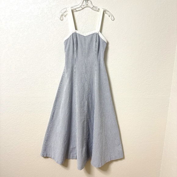 Armani Jeans Dresses & Skirts - Vintage Armani Jeans Dress Womens 4 Blue Seersucker Striped Sundress Coastal